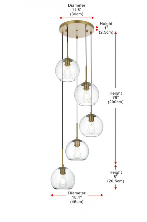 Elegant Lighting Baxter 18 inch Pendant Clear Shade in Satin Gold in Satin Gold and Clear Finish Model: LD2226SG