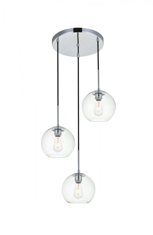 Elegant Lighting Baxter 3 Lights Black Pendant With Clear Glass in Black and Clear Finish Model: LD2208BK