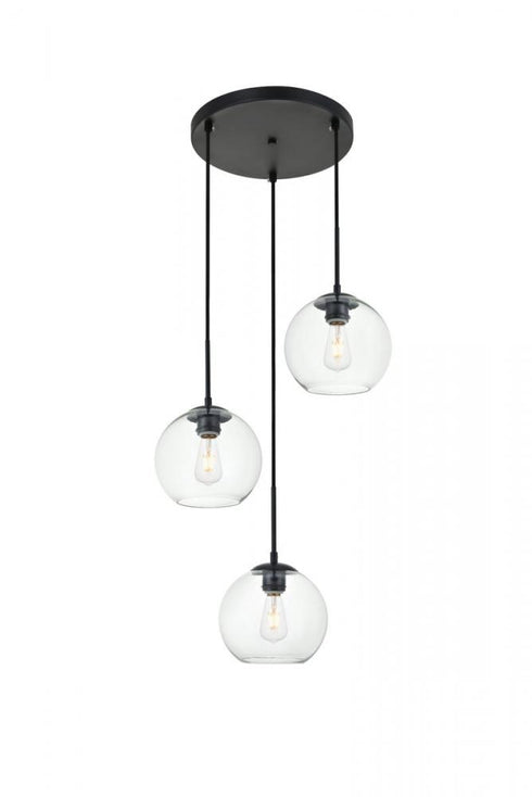 Elegant Lighting Baxter 3 Lights Black Pendant With Clear Glass in Black and Clear Finish Model: LD2208BK