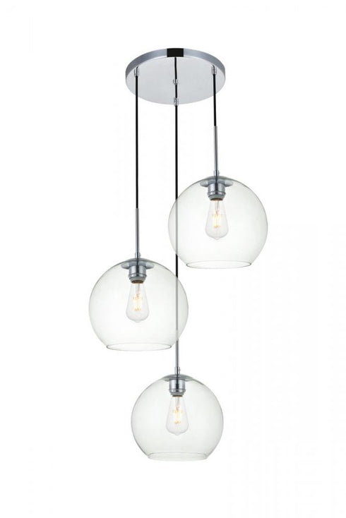 Elegant Lighting Baxter 3 Lights Black Pendant With Clear Glass in Black and Clear Finish Model: LD2214BK