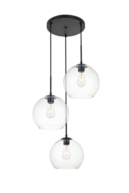 Elegant Lighting Baxter 3 Lights Black Pendant With Clear Glass in Black and Clear Finish Model: LD2214BK