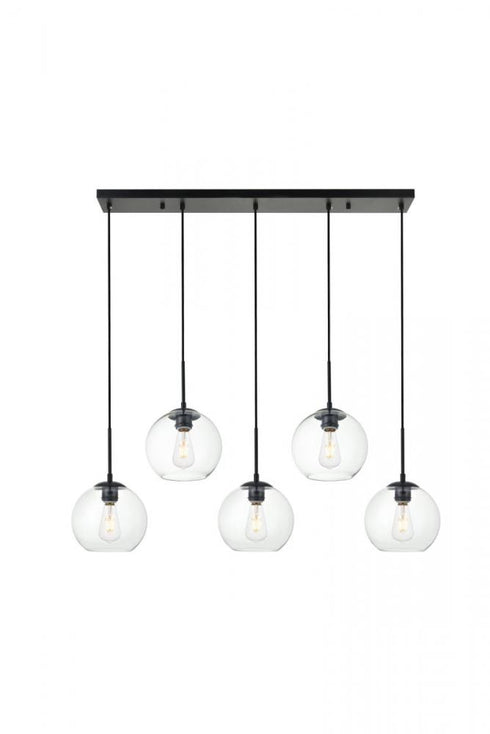 Elegant Lighting Baxter 5 Lights Black Pendant With Clear Glass in Black and Clear Finish Model: LD2228BK
