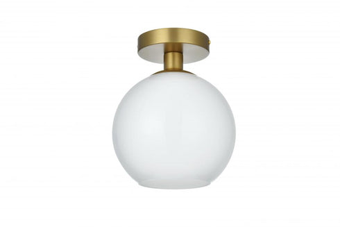 Elegant Lighting Baxter 8 inch Flush Mount Frosted White Shade in Satin Gold in Satin Gold and Frosted White Finish Model: LD2205SG