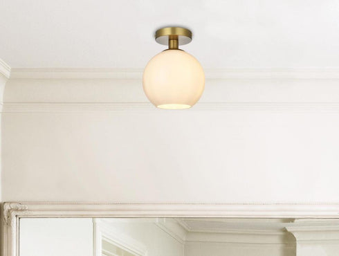 Elegant Lighting Baxter 8 inch Flush Mount Frosted White Shade in Satin Gold in Satin Gold and Frosted White Finish Model: LD2205SG