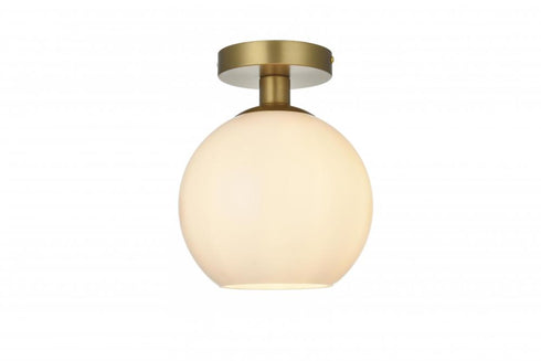Elegant Lighting Baxter 8 inch Flush Mount Frosted White Shade in Satin Gold in Satin Gold and Frosted White Finish Model: LD2205SG