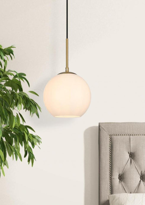 Elegant Lighting Baxter 8 inch Pendant Frosted White Shade in Satin Gold in Satin Gold and Frosted White Finish Model: LD2207SG