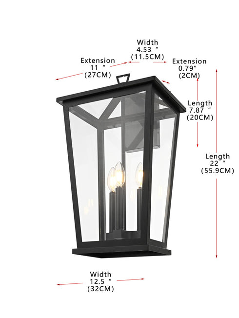 Elegant Lighting Berks 3 Light Wall sconce W12.5 Inch E11 Inch H22 Inch L3 in Black (1Box) Model: OD333W22BK