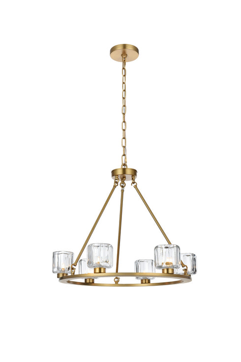Elegant Lighting Cadence Pendant Light D26 Inch G9 Lt6 40 Watt Satin Gold in Satin Gold and Clear Finish Model: 5100D26SG
