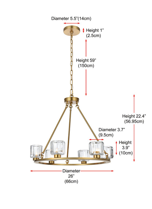Elegant Lighting Cadence Pendant Light D26 Inch G9 Lt6 40 Watt Satin Gold in Satin Gold and Clear Finish Model: 5100D26SG