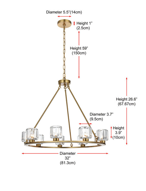 Elegant Lighting Cadence Pendant Light D32 Inch G9 Lt9 40 Watt Satin Gold in Satin Gold and Clear Finish Model: 5100D32SG