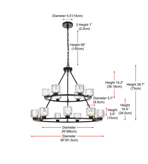 Elegant Lighting Cadence Pendant Light D36 Inch +26 Inch G9 Lt15 40 Watt Black in Black and Clear Finish Model: 5100L236BK