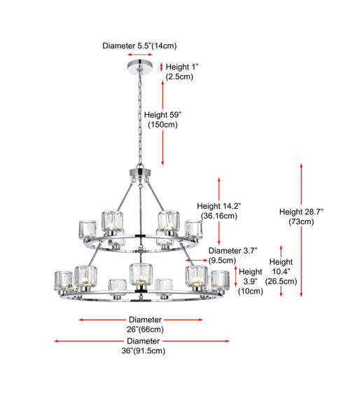 Elegant Lighting Cadence Pendant Light D36 Inch +26 Inch G9 Lt15 40 Watt Chrome in Chrome and Clear Finish Model: 5100L236C