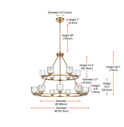 Elegant Lighting Cadence Pendant Light D36 Inch +26 Inch G9 Lt15 40 Watt Satin Gold in Satin Gold and Clear Finish Model: 5100L236SG