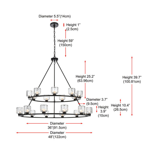 Elegant Lighting Cadence Pendant Light D36 Inch +48 Inch G9 Lt21 40 Watt Black in Black and Clear Finish Model: 5100L248BK
