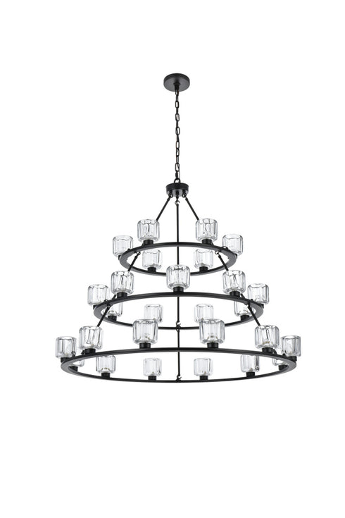 Elegant Lighting Cadence Pendant Light D48 Inch +36 Inch +26 Inch G9 Lt27 40 Watt Black in Black and Clear Finish Model: 5100L348BK