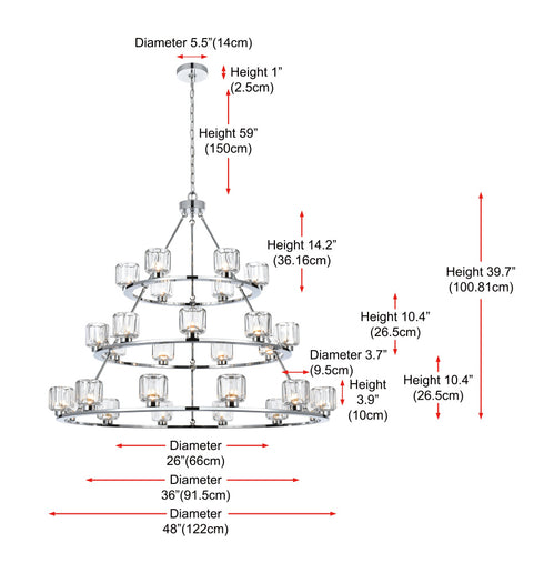 Elegant Lighting Cadence Pendant Light D48 Inch +36 Inch +26 Inch G9 Lt27 40 Watt Chrome in Chrome and Clear Finish Model: 5100L348C