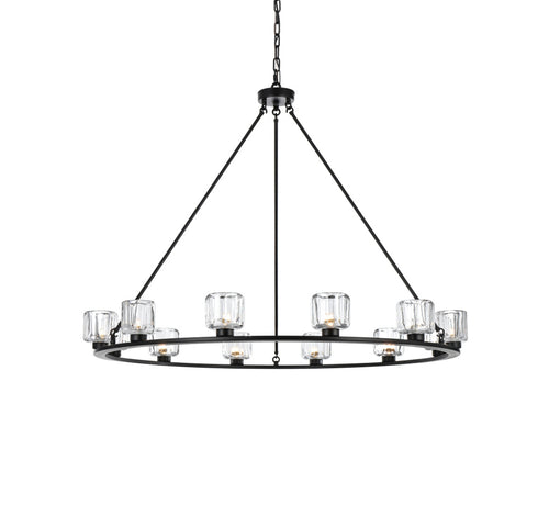 Elegant Lighting Cadence Pendant Light D48 Inch G9 Lt12 40 Watt Black in Black and Clear Finish Model: 5100D48BK