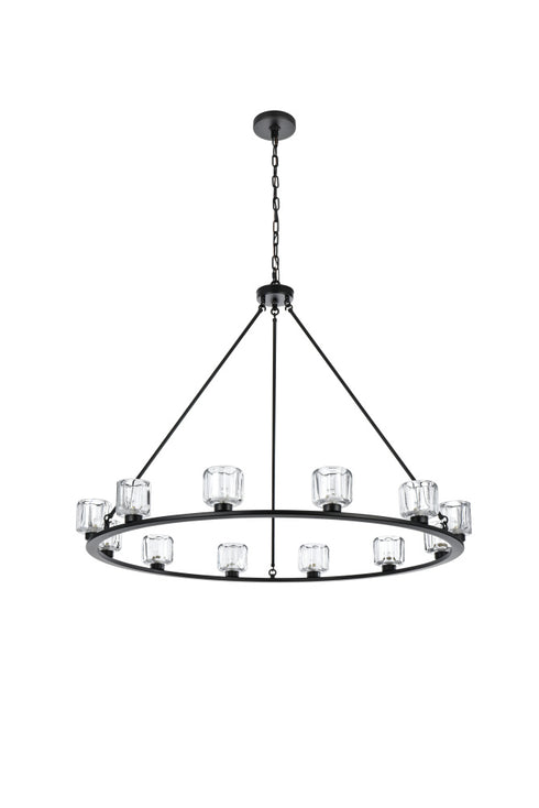 Elegant Lighting Cadence Pendant Light D48 Inch G9 Lt12 40 Watt Black in Black and Clear Finish Model: 5100D48BK