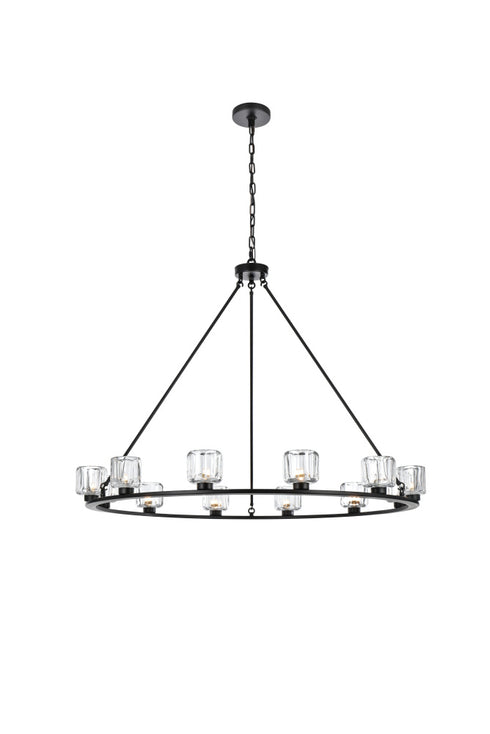 Elegant Lighting Cadence Pendant Light D48 Inch G9 Lt12 40 Watt Black in Black and Clear Finish Model: 5100D48BK