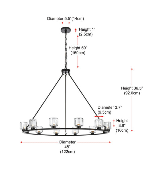 Elegant Lighting Cadence Pendant Light D48 Inch G9 Lt12 40 Watt Black in Black and Clear Finish Model: 5100D48BK