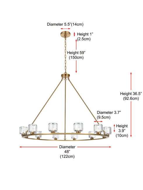 Elegant Lighting Cadence Pendant Light D48 Inch G9 Lt12 40 Watt Satin Gold in Satin Gold and Clear Finish Model: 5100D48SG