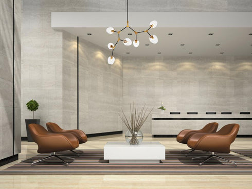 Elegant Lighting Cavoli 7 light in Light Antique Brass and Flat Black Pendant Model: 1712G57LAB