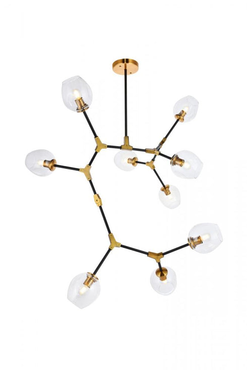 Elegant Lighting Cavoli 9 light in Light Antique Brass and Flat Black Pendant Model: 1712G79LAB