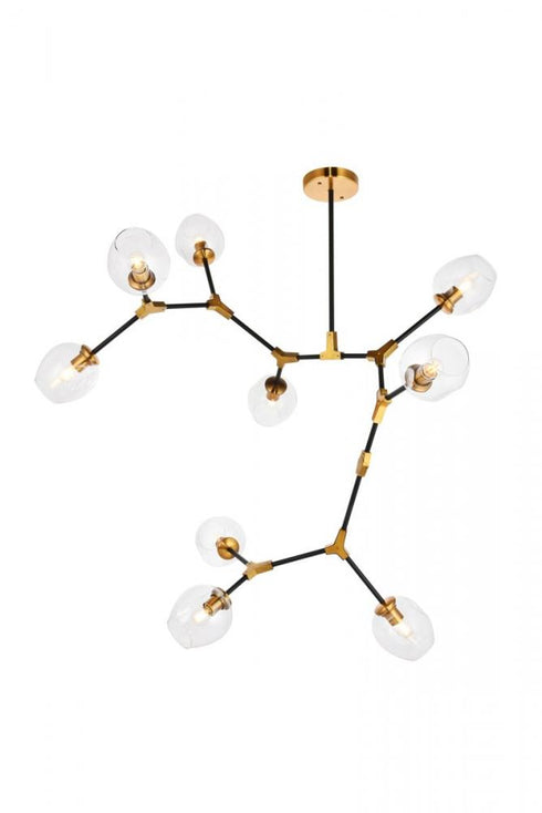 Elegant Lighting Cavoli 9 light in Light Antique Brass and Flat Black Pendant Model: 1712G79LAB