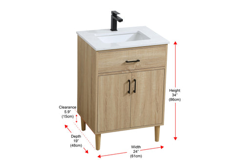 Elegant Lighting Chandler Vanity Cabinet 2Dr W24 Inch XD19 Inch xH34 Inch MW in Mango Wood Finish Model: VF25024MW