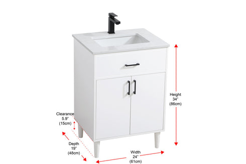 Elegant Lighting Chandler Vanity Cabinet 2Dr W24 Inch XD19 Inch xH34 Inch WH in White Finish Model: VF25024MWH