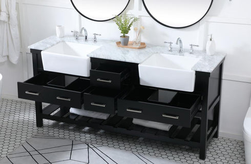 Elegant Lighting Clement 72 Inch Double Bathroom Vanity in Black Model: VF60172DBK