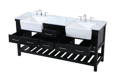 Elegant Lighting Clement 72 Inch Double Bathroom Vanity in Black Model: VF60172DBK