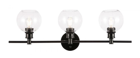 Elegant Lighting Collier 3 light in Black and Clear glass Wall sconce Model: LD2318BK