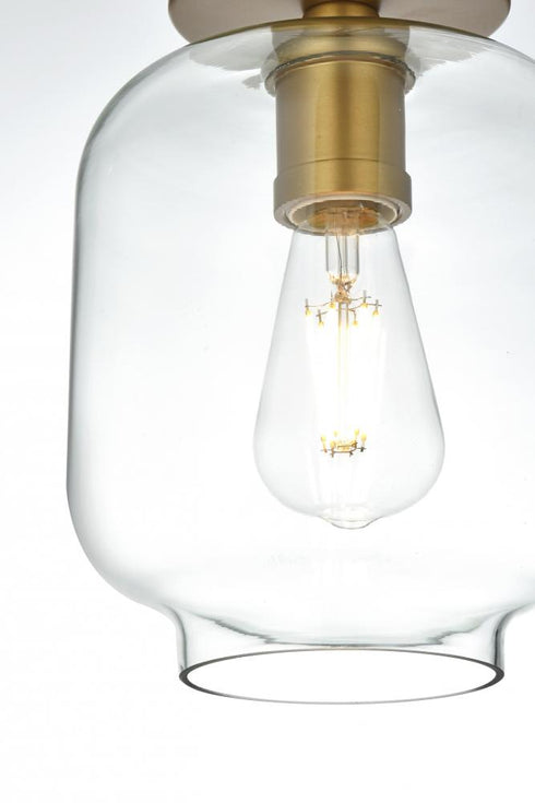 Elegant Lighting Collier 7.5 inch Flush Mount Clear Shade in Satin Gold in Satin Gold and Clear Finish Model: LD2270SG