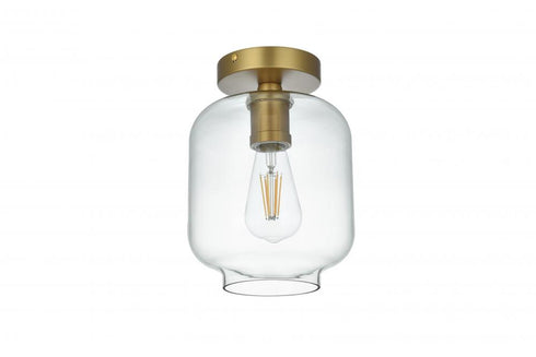 Elegant Lighting Collier 7.5 inch Flush Mount Clear Shade in Satin Gold in Satin Gold and Clear Finish Model: LD2270SG