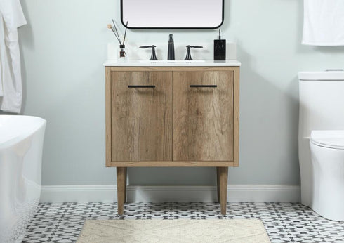 Elegant Lighting Cyrus 30 Inch Single Bathroom Vanity in Natural Oak with Backsplash Model: VF48030NT-BS