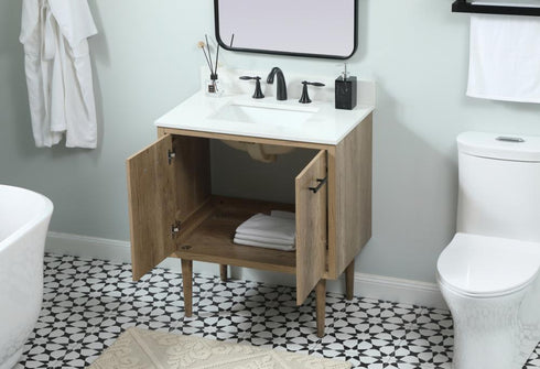 Elegant Lighting Cyrus 30 Inch Single Bathroom Vanity in Natural Oak with Backsplash Model: VF48030NT-BS