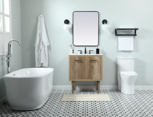 Elegant Lighting Cyrus 30 Inch Single Bathroom Vanity in Natural Oak with Backsplash Model: VF48030NT-BS
