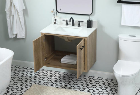 Elegant Lighting Cyrus 30 Inch Single Bathroom Vanity in Natural Oak with Backsplash Model: VF48030NT-BS