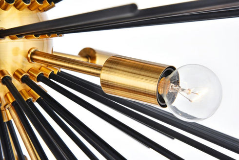 Elegant Lighting Daegan 10 light 26 inch light antique brass pendant in Light Antique Brass and Flat Black Finish Model: LD5023