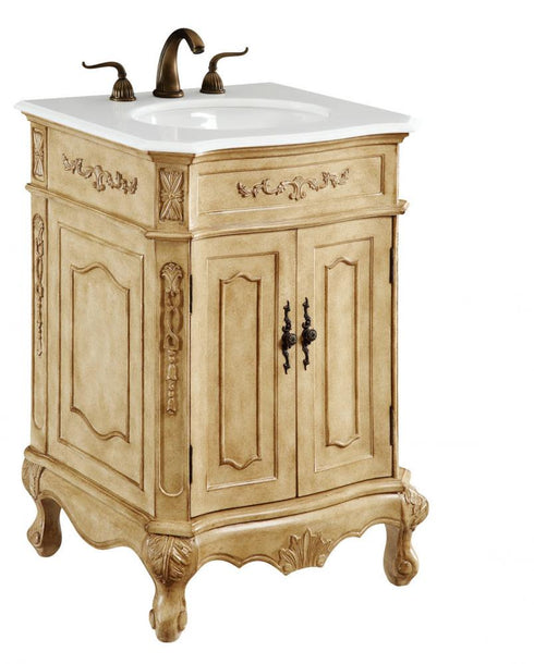 Elegant Lighting Danville 24 Inch Single Bathroom Vanity in Antique Beige with Ivory White Engineered Marble Model: VF-1001-VW