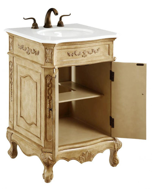 Elegant Lighting Danville 24 Inch Single Bathroom Vanity in Antique Beige with Ivory White Engineered Marble Model: VF-1001-VW