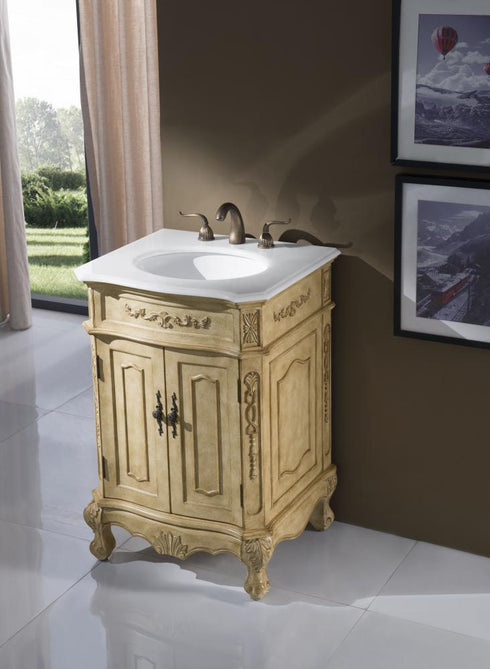 Elegant Lighting Danville 24 Inch Single Bathroom Vanity in Antique Beige with Ivory White Engineered Marble Model: VF-1001-VW
