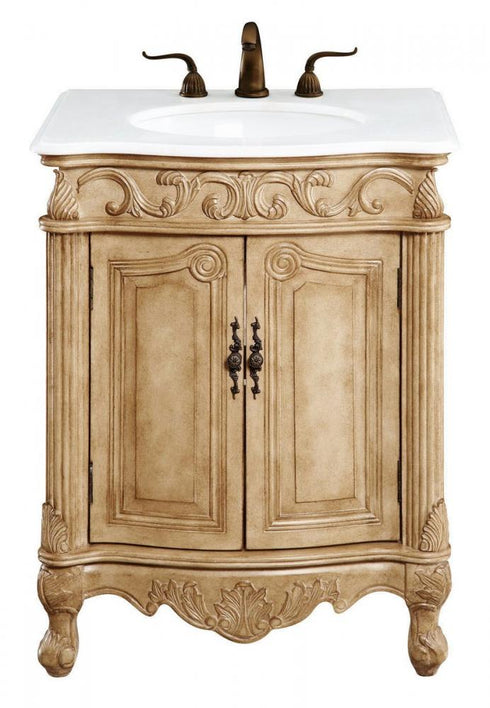 Elegant Lighting Danville 27 Inch Single Bathroom Vanity in Antique Beige with Ivory White Engineered Marble Model: VF-1002-VW
