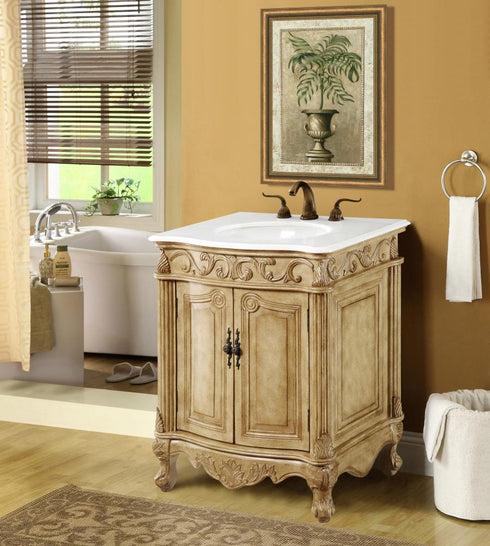 Elegant Lighting Danville 27 Inch Single Bathroom Vanity in Antique Beige with Ivory White Engineered Marble Model: VF-1002-VW