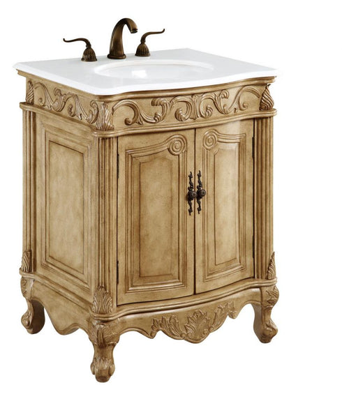 Elegant Lighting Danville 27 Inch Single Bathroom Vanity in Antique Beige with Ivory White Engineered Marble Model: VF-1002-VW