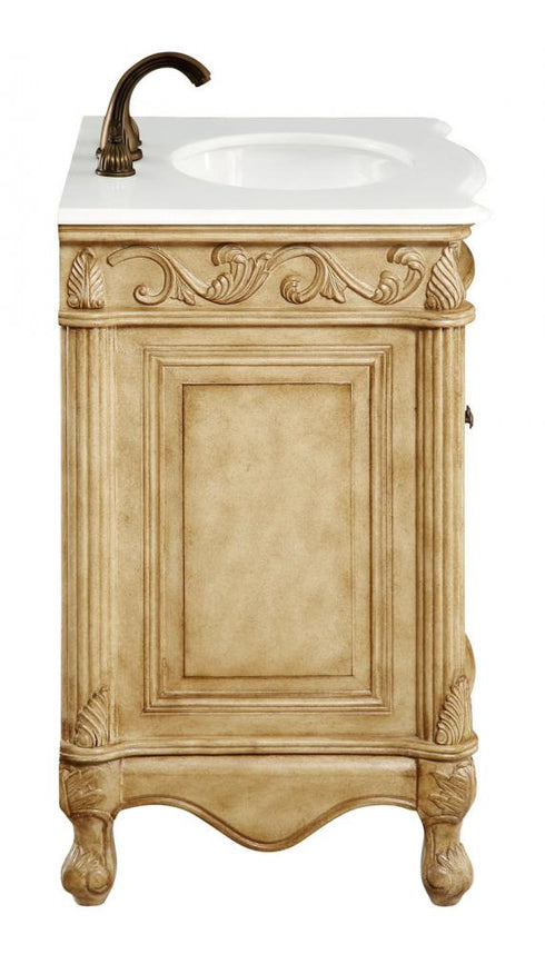 Elegant Lighting Danville 27 Inch Single Bathroom Vanity in Antique Beige with Ivory White Engineered Marble Model: VF-1002-VW