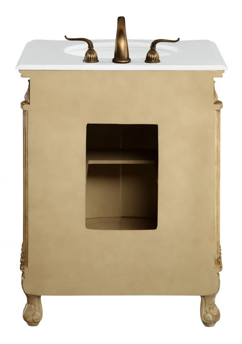 Elegant Lighting Danville 27 Inch Single Bathroom Vanity in Antique Beige with Ivory White Engineered Marble Model: VF-1002-VW