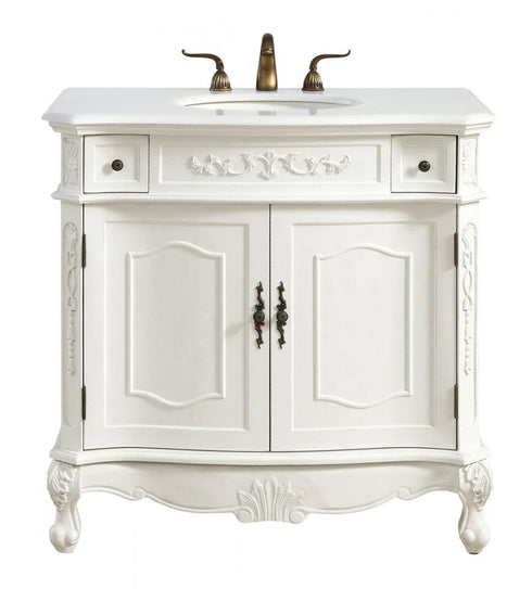 Elegant Lighting Danville 36 Inch Single Bathroom Vanity in Antique White with Ivory White Engineered Marble Model: VF10636AW-VW