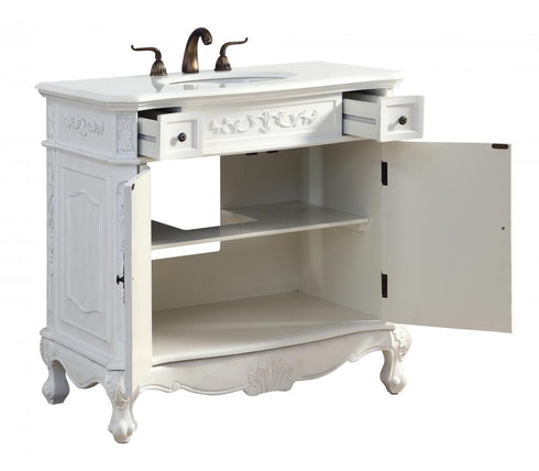 Elegant Lighting Danville 36 Inch Single Bathroom Vanity in Antique White with Ivory White Engineered Marble Model: VF10636AW-VW